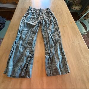 Athleta Linen Drawstring Split Hem Wide Leg Pants Pockets